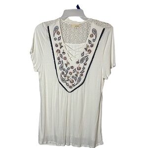 NWT Dept 222 Embroidered V-neck Blouse